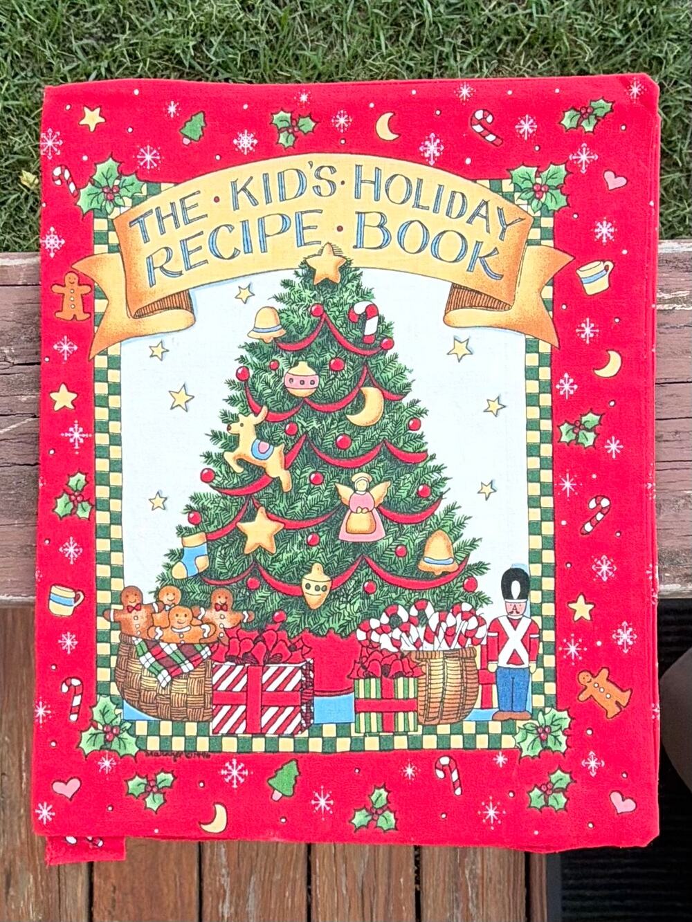 Vintage Christmas Cloth Book Kids Holiday Recipe Fabric Traditions With Bookmark